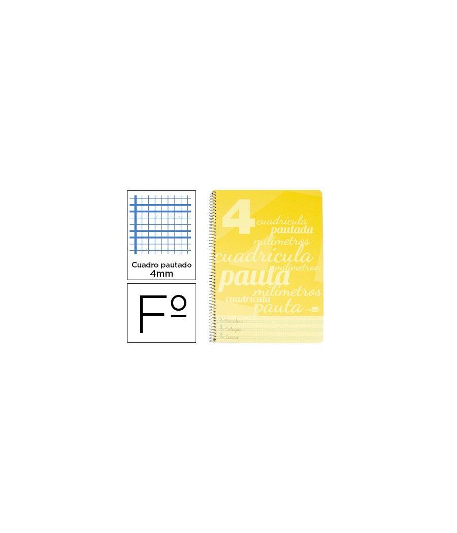 Cuaderno espiral liderpapel folio pautaguia tapa plástico 80h 75gr cuadro pautado 4mm con margen color amarillo pack 5 unidades 