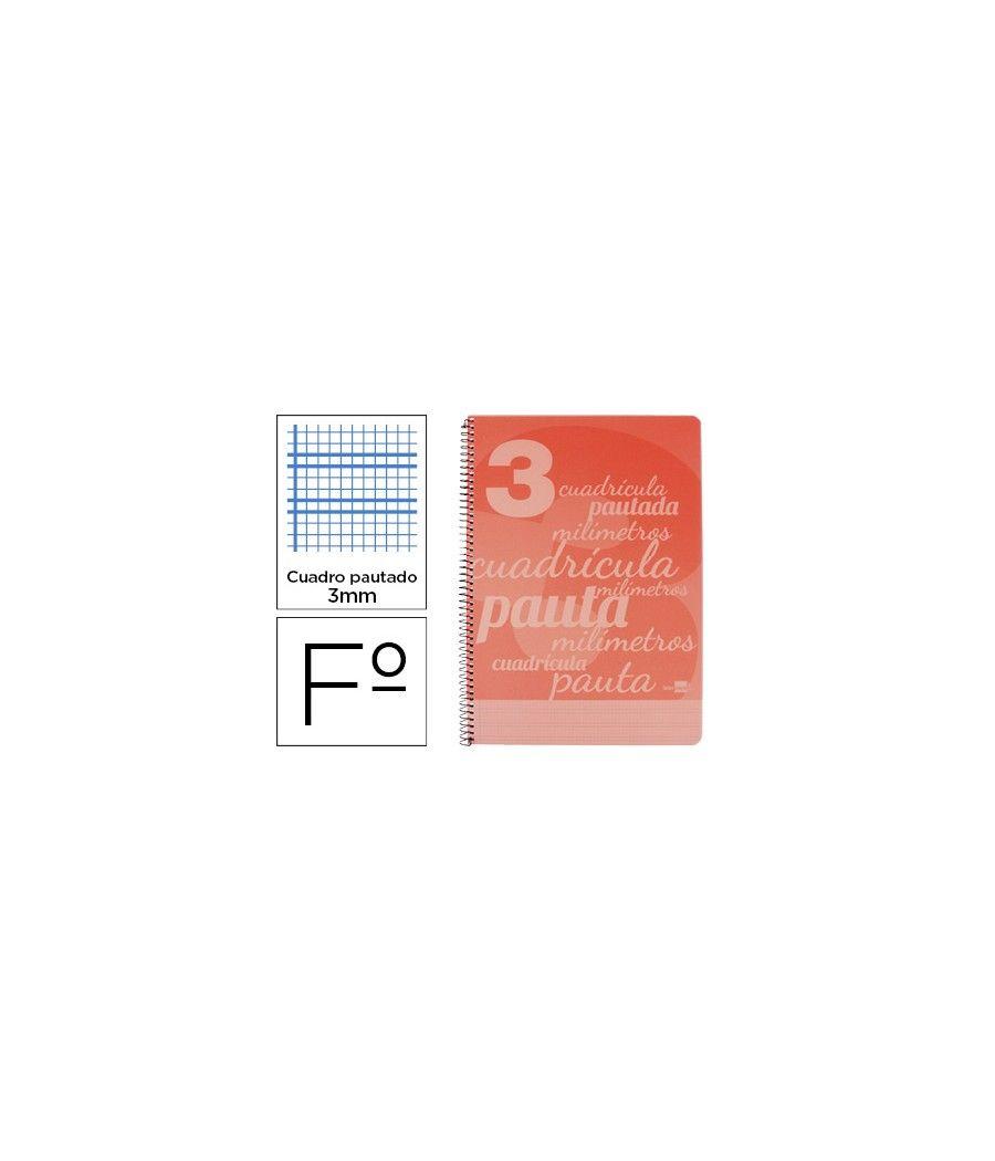Cuaderno espiral liderpapel folio pautaguia tapa plástico 80h 75gr cuadro pautado 3mm con margen color rojo pack 5 unidades - Im