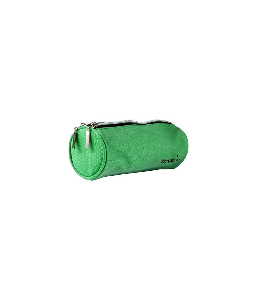 Bolso escolar liderpapel portatodo cilindrico con 2 cremalleras de nylon verde 205x75x75 mm - Imagen 2