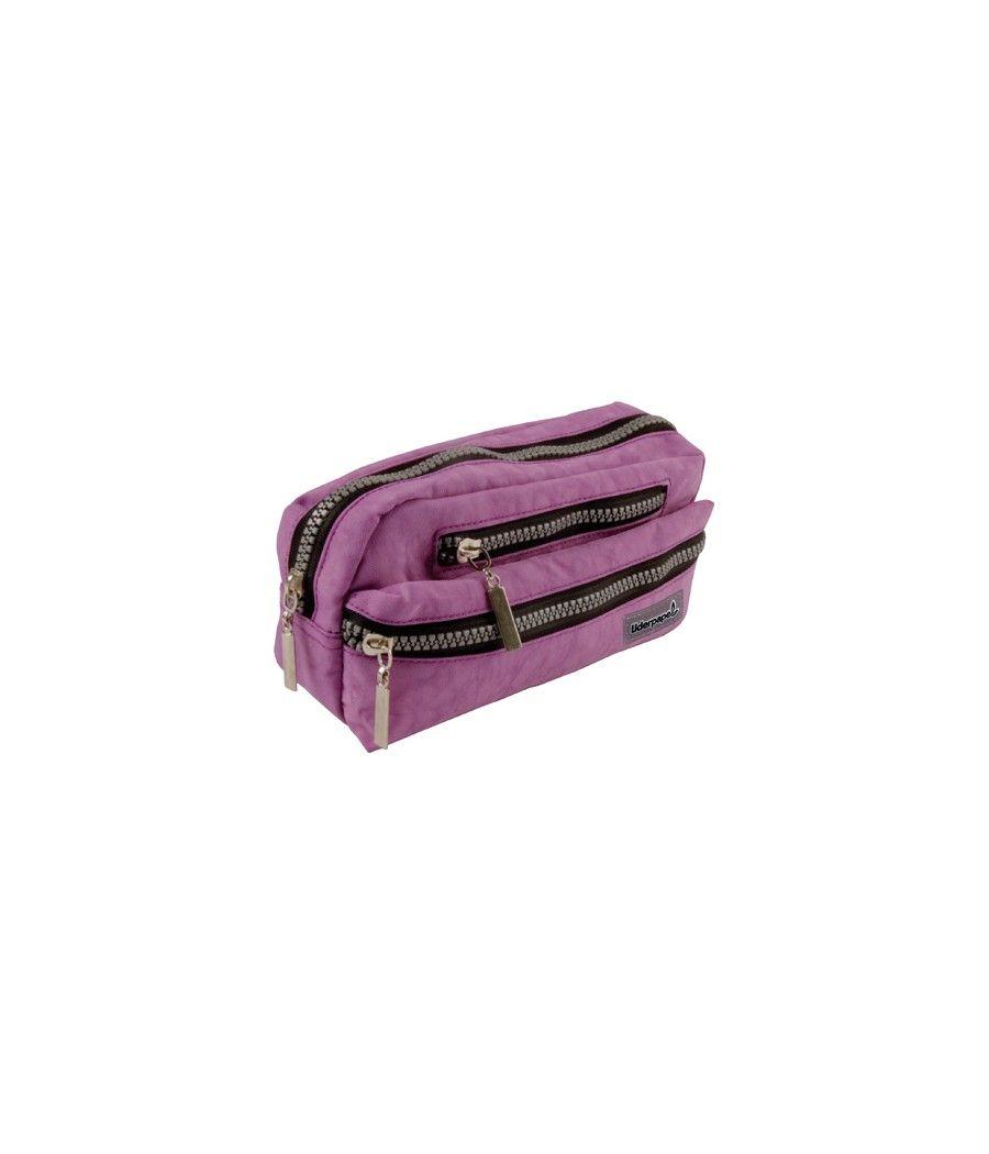Bolso escolar liderpapel portatodo ovalado 3 bolsillos violeta pastel 195x40x100 mm - Imagen 2