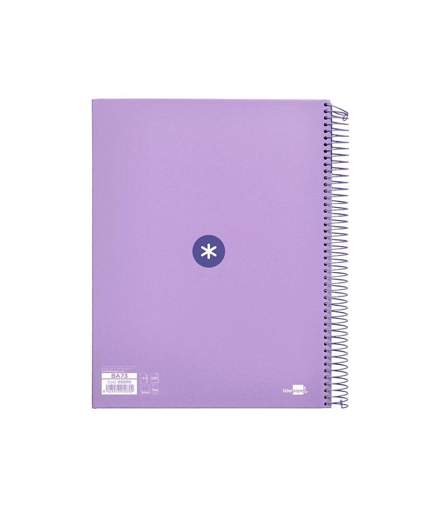 Cuaderno espiral liderpapel a4 micro antartik tapa forrada120h 100 gr cuadro 5mm 5 banda4 taladros color lavanda - Imagen 4