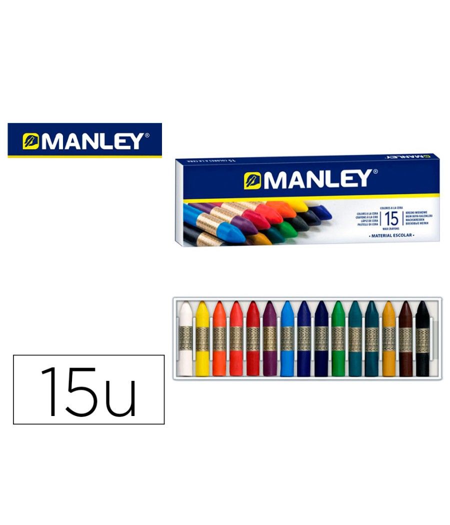 Lápices cera manley caja de 15 colores ref.115 - Imagen 2