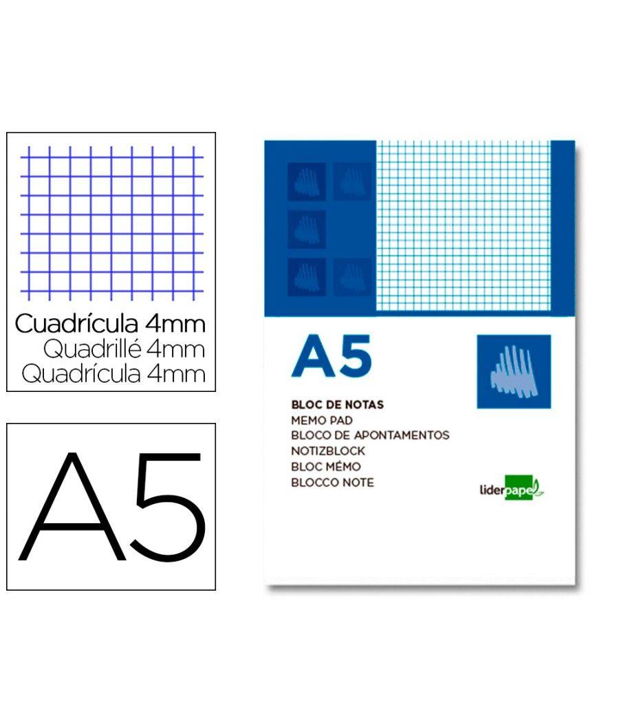 Bloc notas liderpapel cuadro 4mm a5 80 hojas 60g/m2 perforado pack 6 unidades - Imagen 2