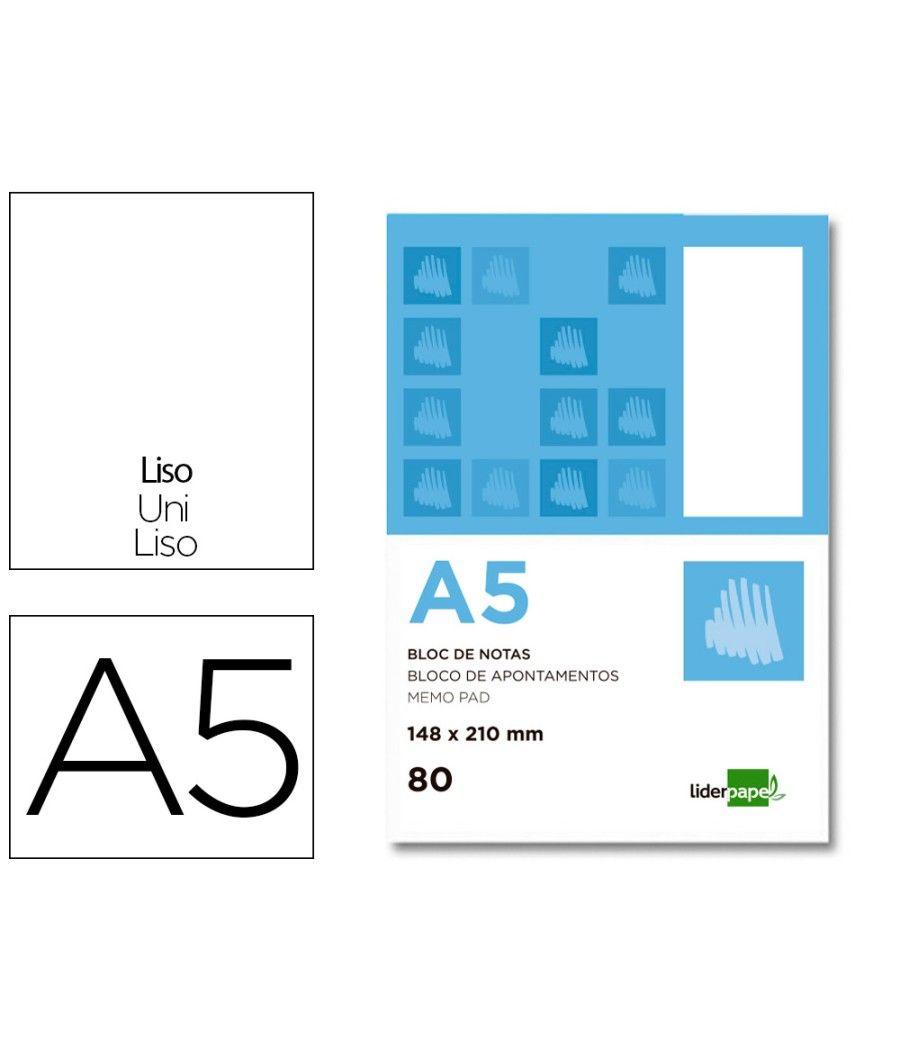 Bloc notas liderpapel liso a5 80 hojas 60g/m2 perforado pack 6 unidades - Imagen 2