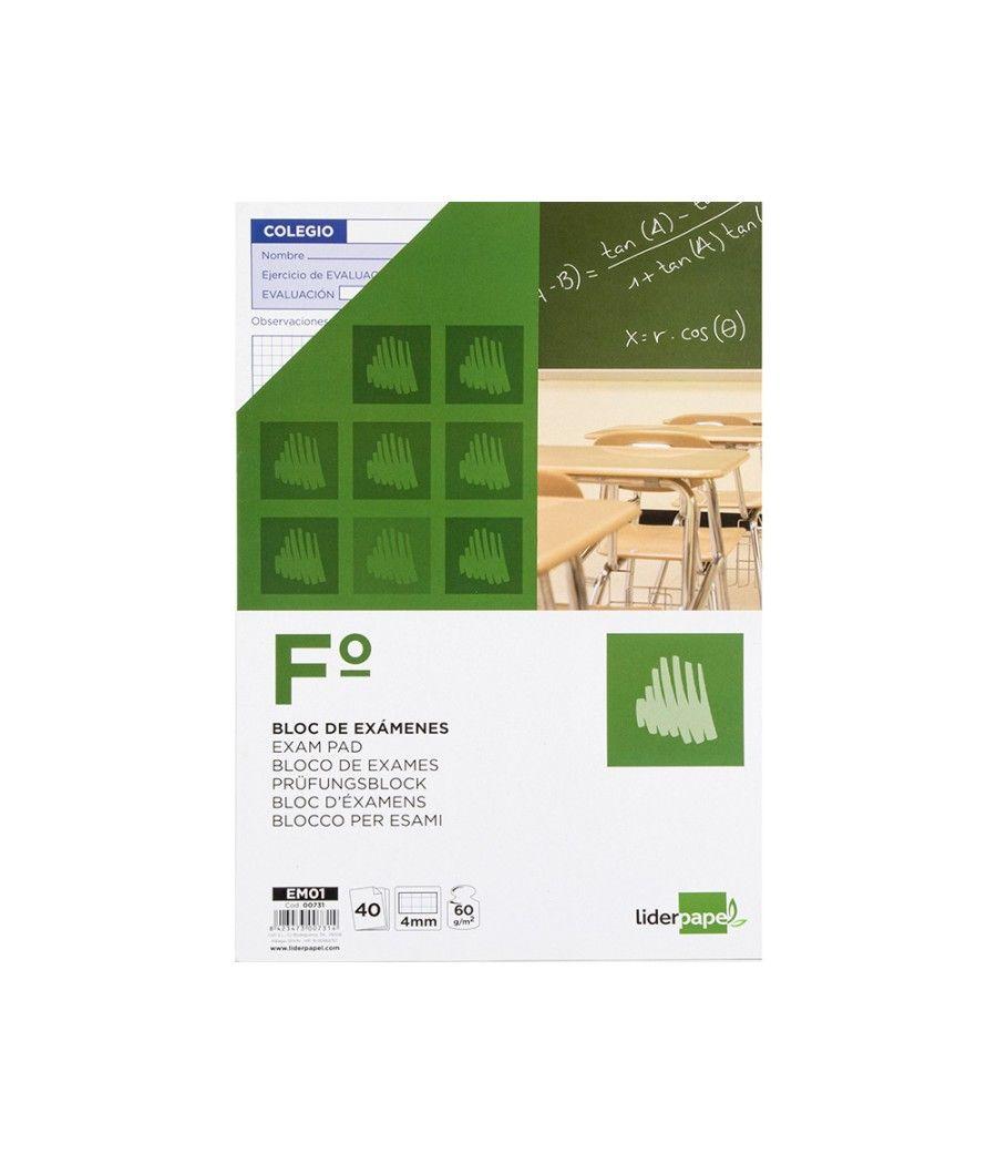 Bloc exámenes liderpapel cuadro 4mm folio 40 hojas 60g/m2 pack 10 unidades - Imagen 3