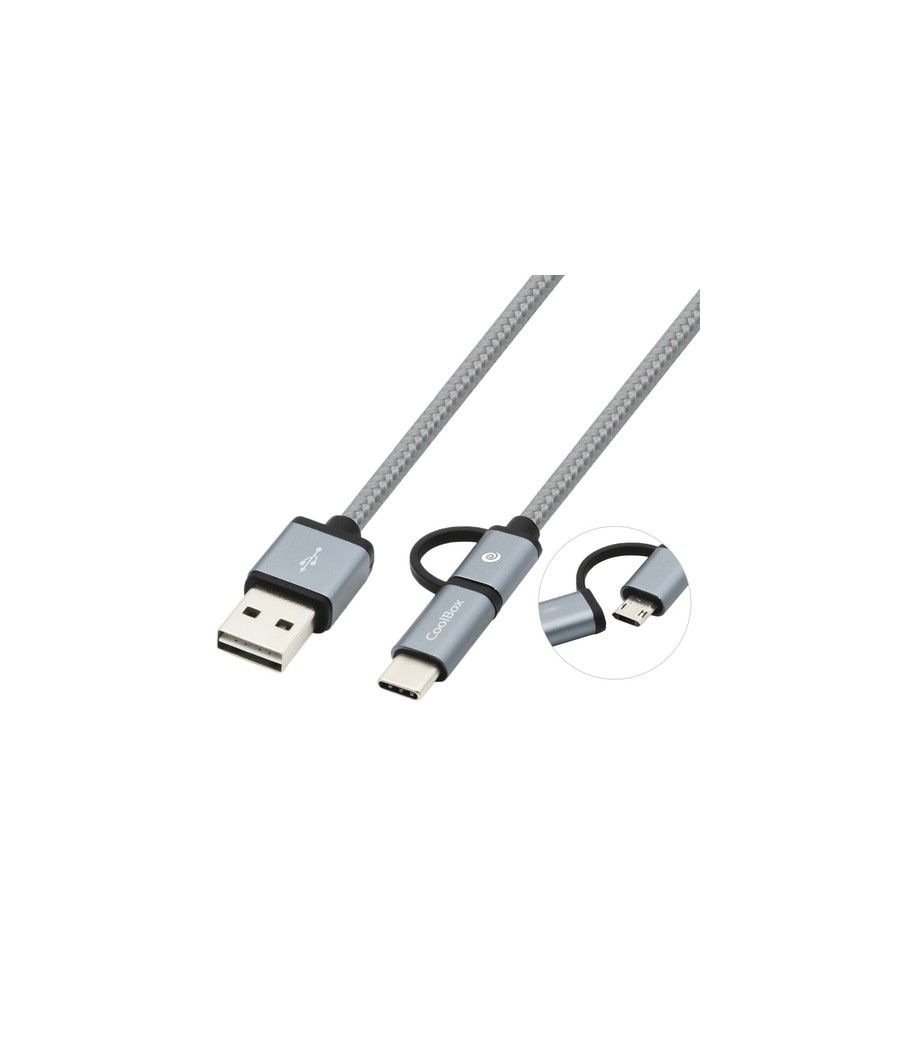 CoolBox COO-CAB-U2MC-GR cable USB 1 m USB 2.0 USB A USB C/Micro-USB B Gris - Imagen 1