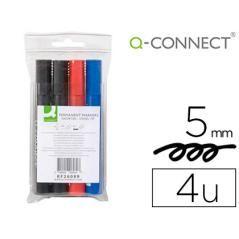 Rotulador q-connect marcador permanente estuche de 4 colores surtidos punta biselada 5.0 mm - Imagen 1