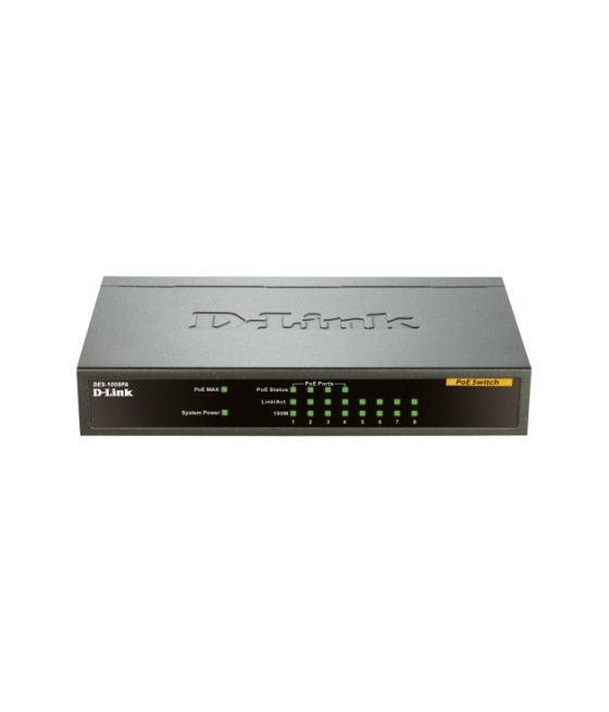D-Link DES-1008PA switch No administrado Fast Ethernet (10/100) Energía sobre Ethernet (PoE) Negro - Imagen 2
