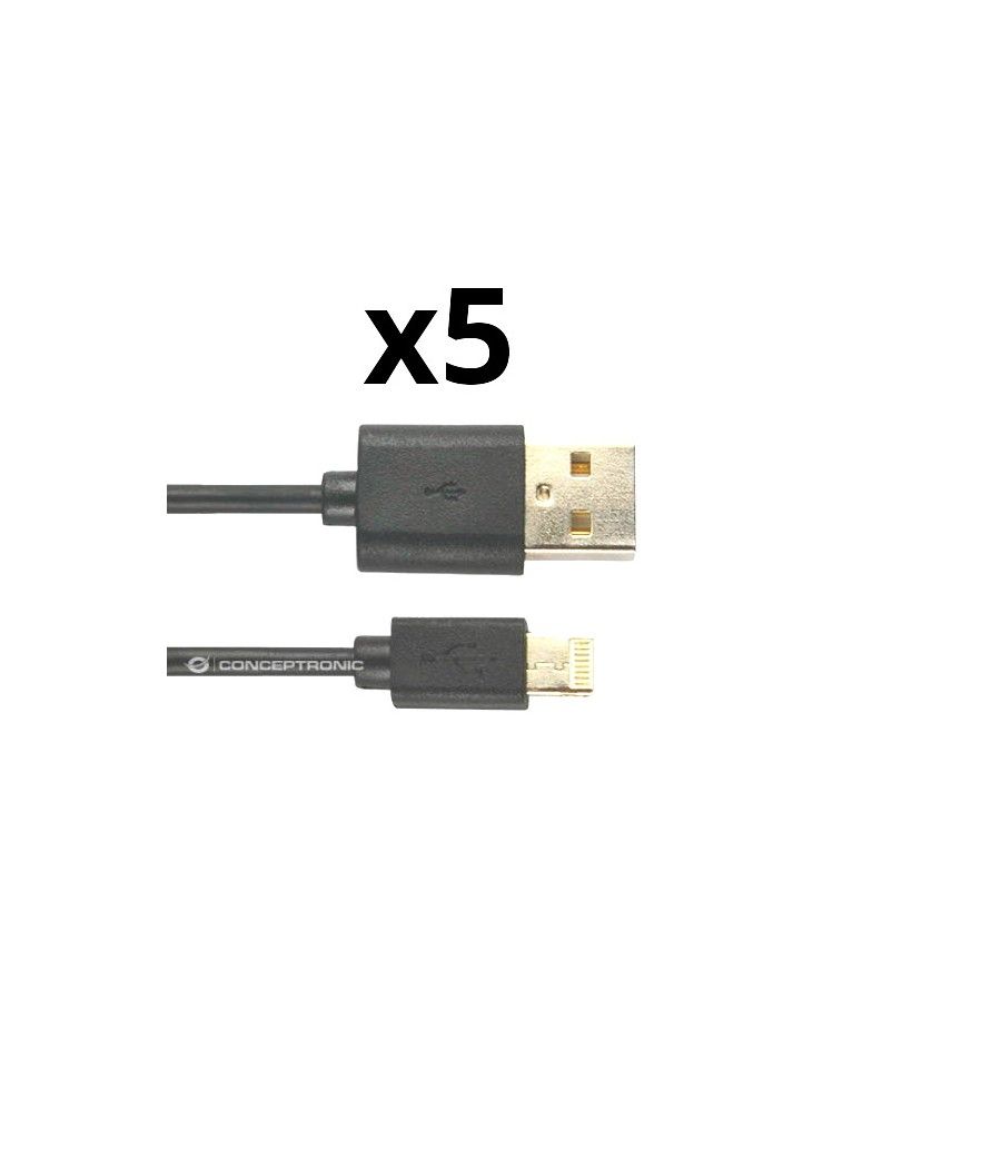 Kit 5 unidades cable lighting nortess iphone 5 6/7/8/ x ipad 1 metro color negro - Imagen 1