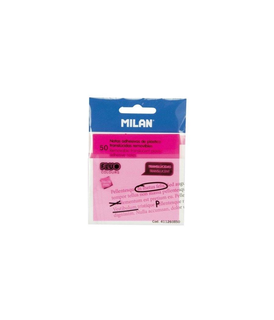 Milan notas adhesivas 50 hojas 76x76mm translÚcidas rosa fluorescente - Imagen 1