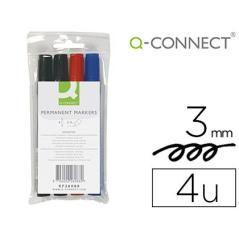 Rotulador q-connect marcador permanente estuche de 4 colores surtidos punta redonda 3.0 mm - Imagen 1