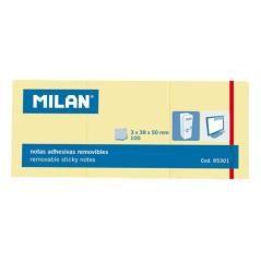 Milan 3 blocs notas adhesivas 3x100 hojas 38x50mm amarillo -10u- - Imagen 1