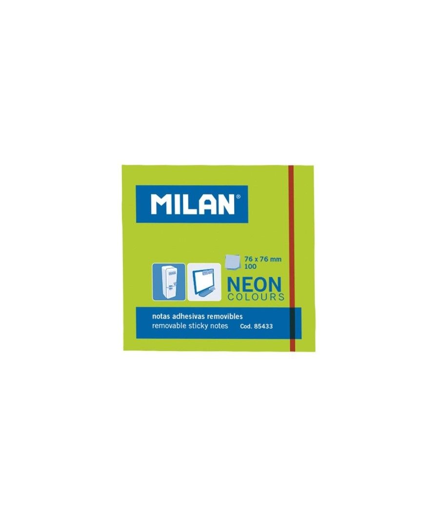 Milan bloc notas adhesivas 100 hojas 76x76mm verde neÓn -10u- - Imagen 1