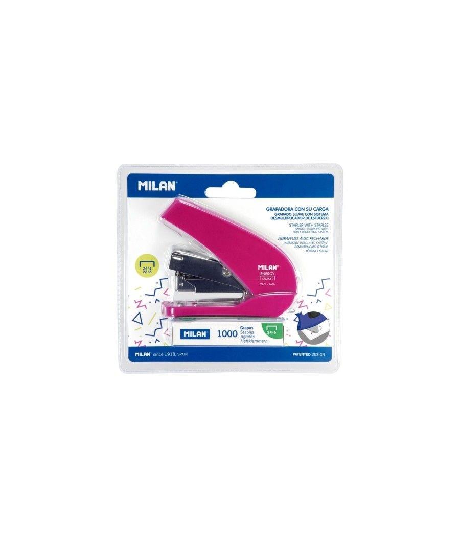 Milan grapadora compacta energy saving blister rosa - Imagen 1