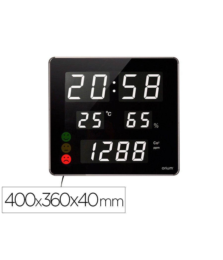 Reloj orium cep con medidor de co2 pantalla led alarma personalizable y sensor de infrarrojos 400x360x40 mm - Imagen 1