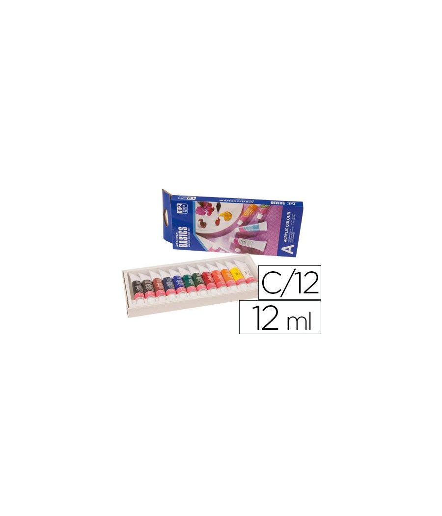 Pintura acrílica artist caja cartón de 12 colores surtidos tubo de 12 ml - Imagen 1