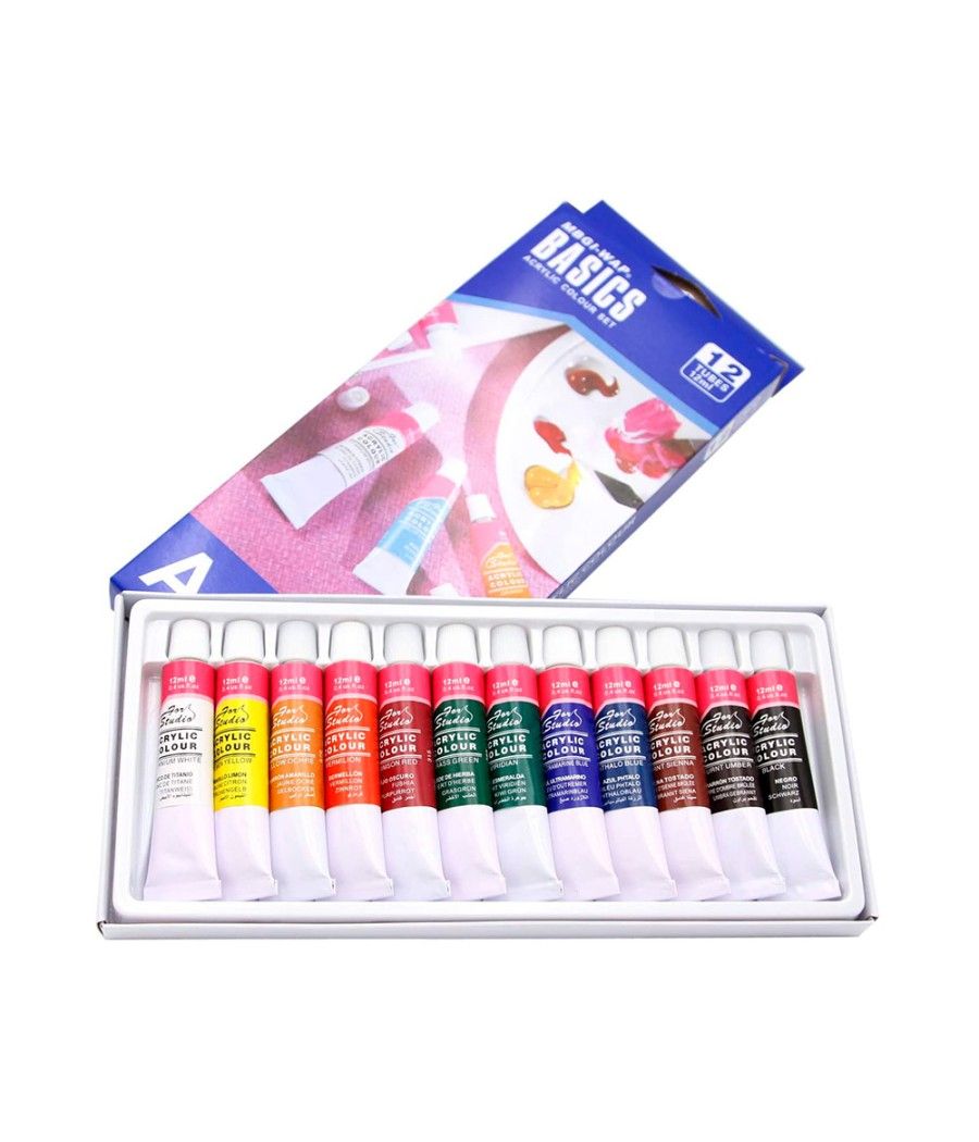 Pintura acrílica artist caja cartón de 12 colores surtidos tubo de 12 ml - Imagen 3