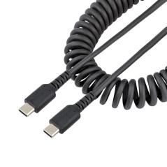StarTech.com Cable de 1m de Carga USB C a USB C, Cable USB Tipo C Rizado de Carga Rápida y Servicio Pesado, Cable USB 2.0 USBC, 