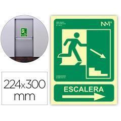 Pictograma archivo 2000 salida emergencia escalera baja derecha pvc verde luminiscente 224x300 mm - Imagen 1