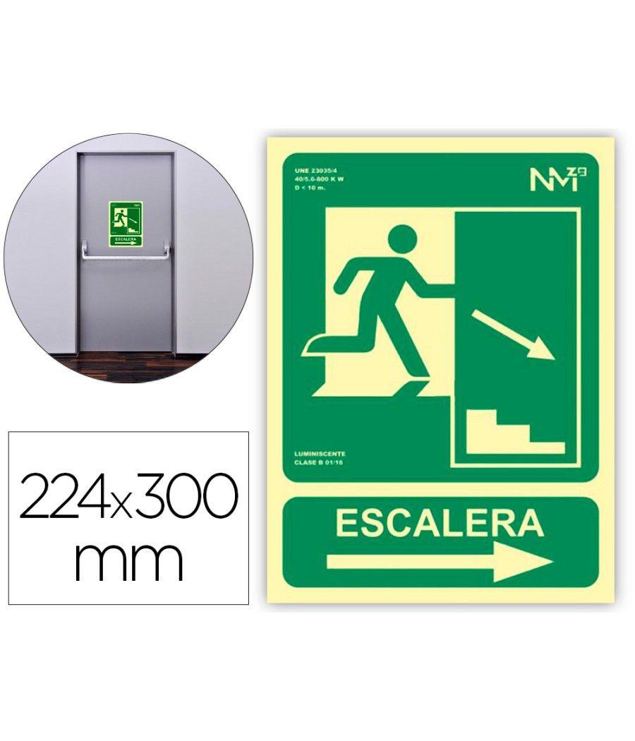 Pictograma archivo 2000 salida emergencia escalera baja derecha pvc verde luminiscente 224x300 mm - Imagen 1