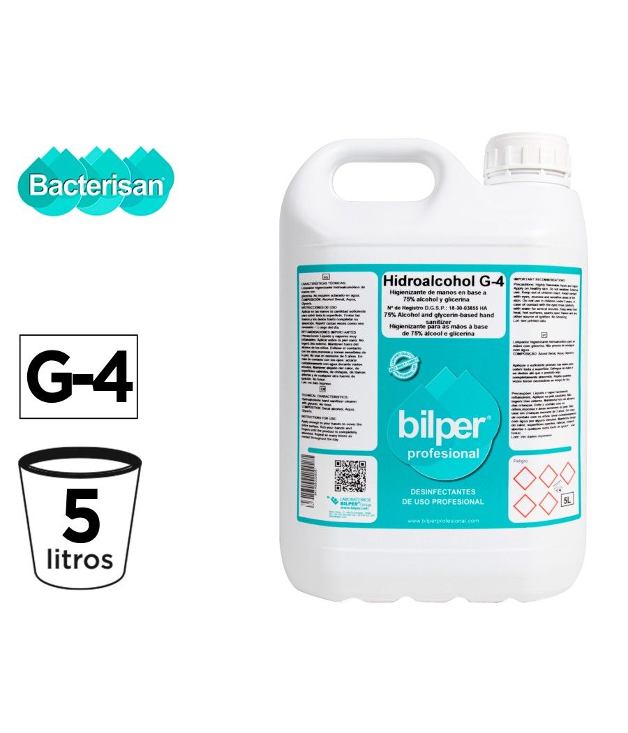 Gel hidroalcoholico higienizante bacterigel g5 virucida bactericida fungiciday levuricida garrafa 5 litros - Imagen 1
