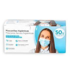 Mascarilla facial higienica desechable 3 capas con ajuste nasal filtracion 95% color azul pack 50 unidades - Imagen 2