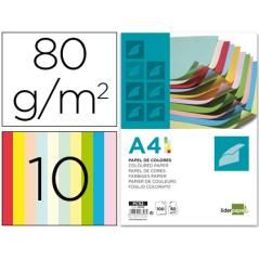 Papel color liderpapel a4 80g/m2 10 colores surtidos paquete de 100 hojas - Imagen 1