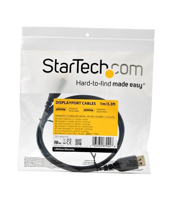StarTech.com Cable DisplayPort 1.4 de 1m - Certificado VESA - 8K 60Hz - HBR3 - HDR - Super HD - Cable Delgado de Monitor DP a Co