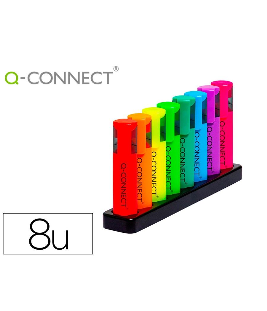 Rotulador q-connect fluorescente neon punta biselada estuche de sobremesa 8 colores surtidos - Imagen 1
