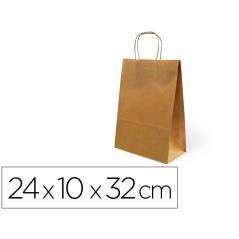 Bolsa kraft basika natural reciclado 90 gr asa retorcida tamaño \"s\" 240x100x320 mm pack 250 unidades - Imagen 1