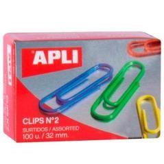 Apli clips colores nº 2 - 32mm caja 100 ud c/surtidos