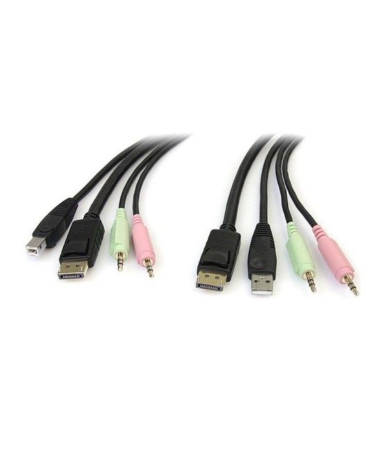 StarTech.com Cable Conmutador KVM USB DisplayPort 4 en 1 c/ Audio y Micrófono - 6 pies - Imagen 1