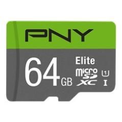 Pny - tarjeta microsd 64gb elite + adaptador - clase 10 - 100mbps/lectura uhs-i u1