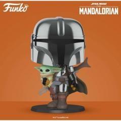 Funko pop star wars the mandalorian el mandaloriano xl version armadura cromatica con yoda en brazos 49931 - Imagen 2