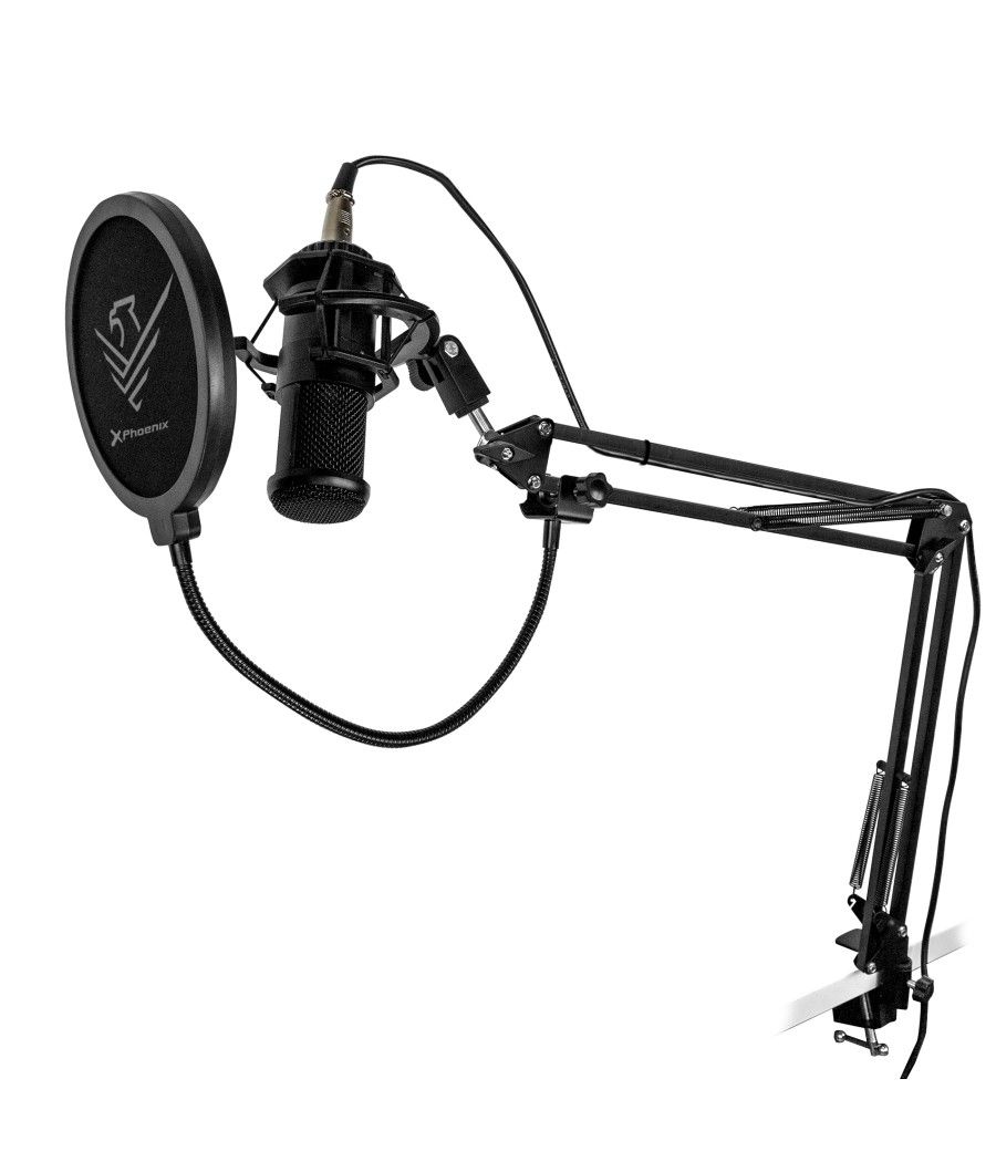 Micrófono condensador cardioide profesional phoenix con brazo articulado - montura antishock - filtro antipop - conexion jack - 