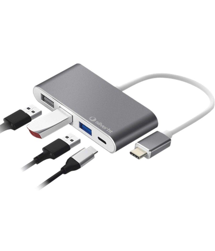 Hub logan usb tipo c silver ht 4 en 1 - 2 usb 2.0 - usb 3.0 - usb tipo c - silver - Imagen 2