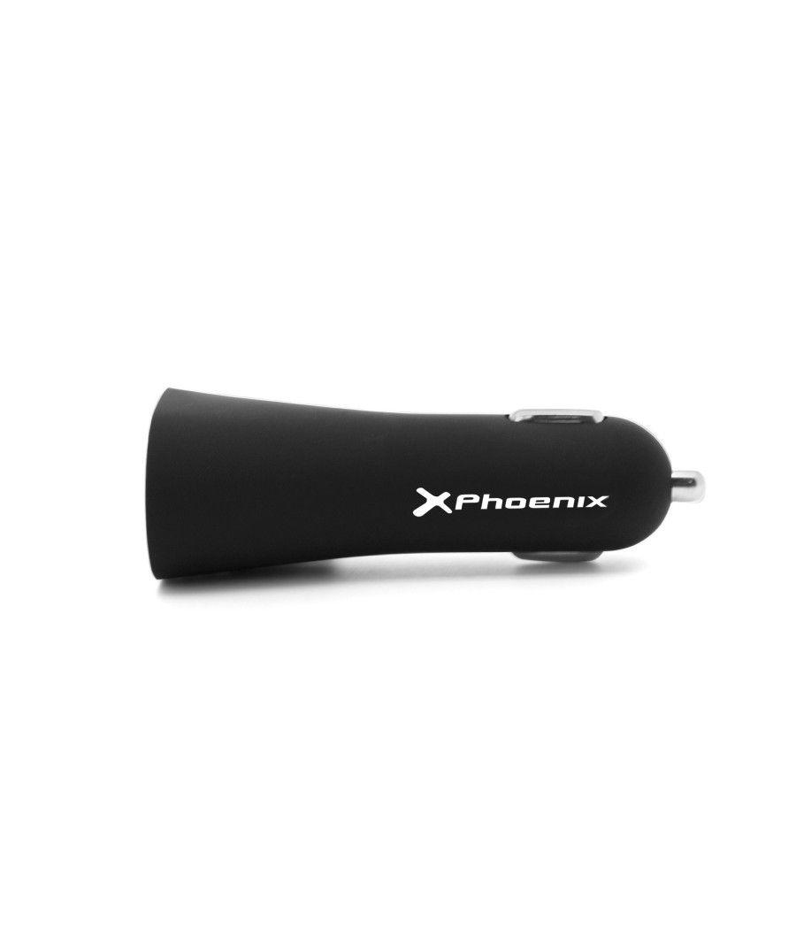 Cargador universal phoenix phcarcharger2usb+ para coche - mechero 5v - 2 x usb 4.8a con luz led color negro acabado en silicona 
