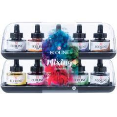 Talens ecoline set acuarela líquida mezcla 10 botellas de 30ml colores surtidos