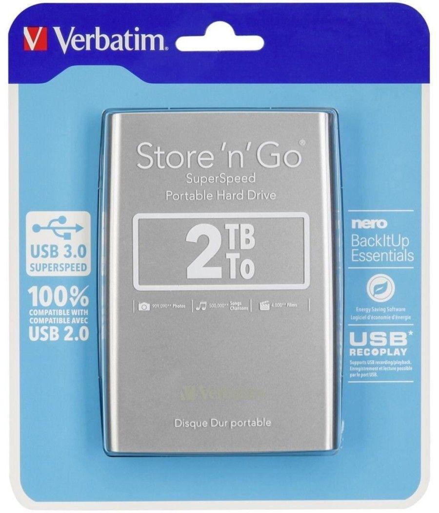Verbatim disco duro portÁtil store 'n' go 2tb hdd 2.5" usb 3.0 plata - Imagen 1