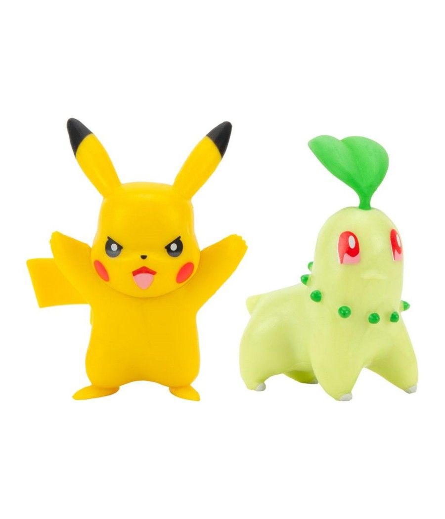 Pack de 2 figuras jazwares pokemon batalla chikorita & pikachu n.9 5 cm - Imagen 1