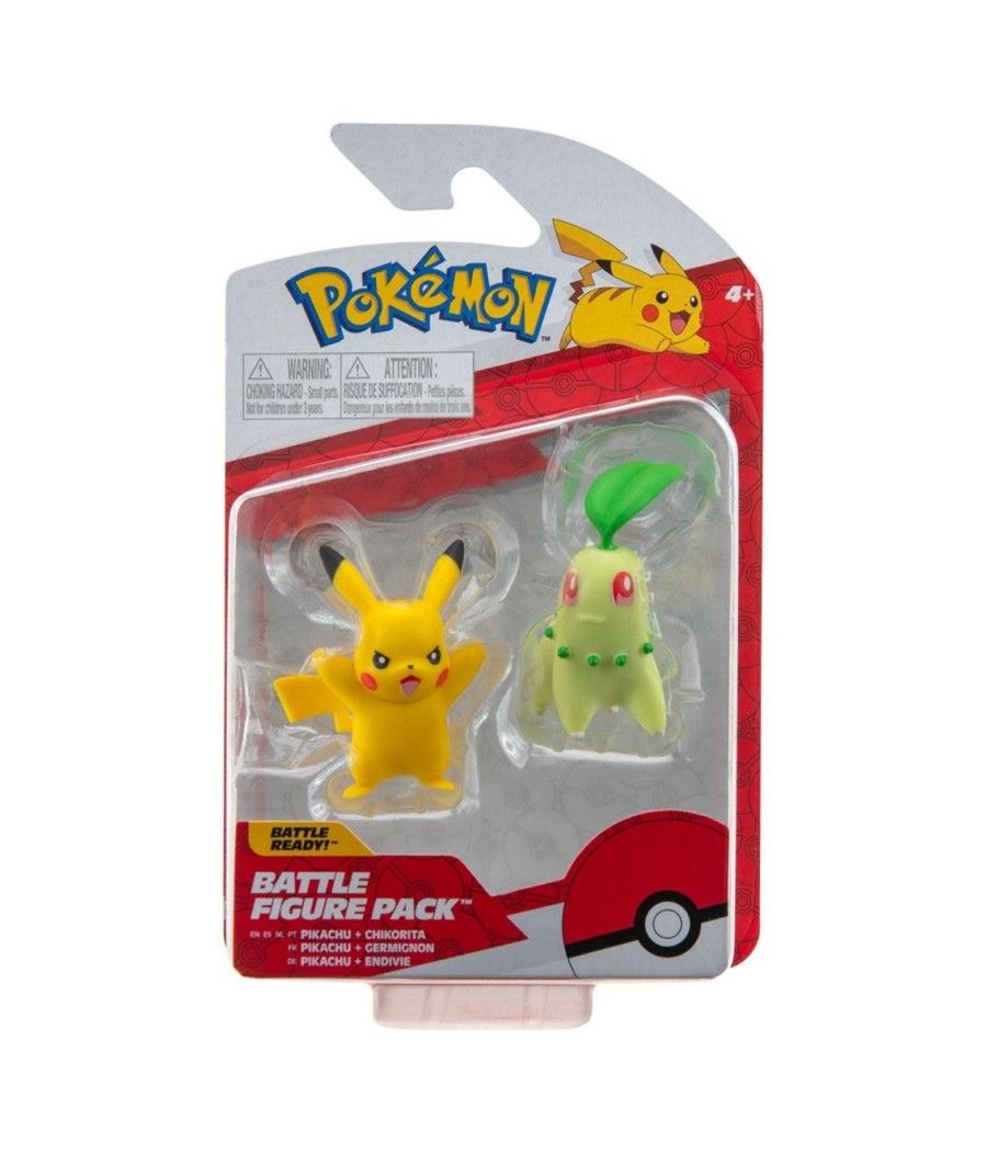 Pack de 2 figuras jazwares pokemon batalla chikorita & pikachu n.9 5 cm - Imagen 2