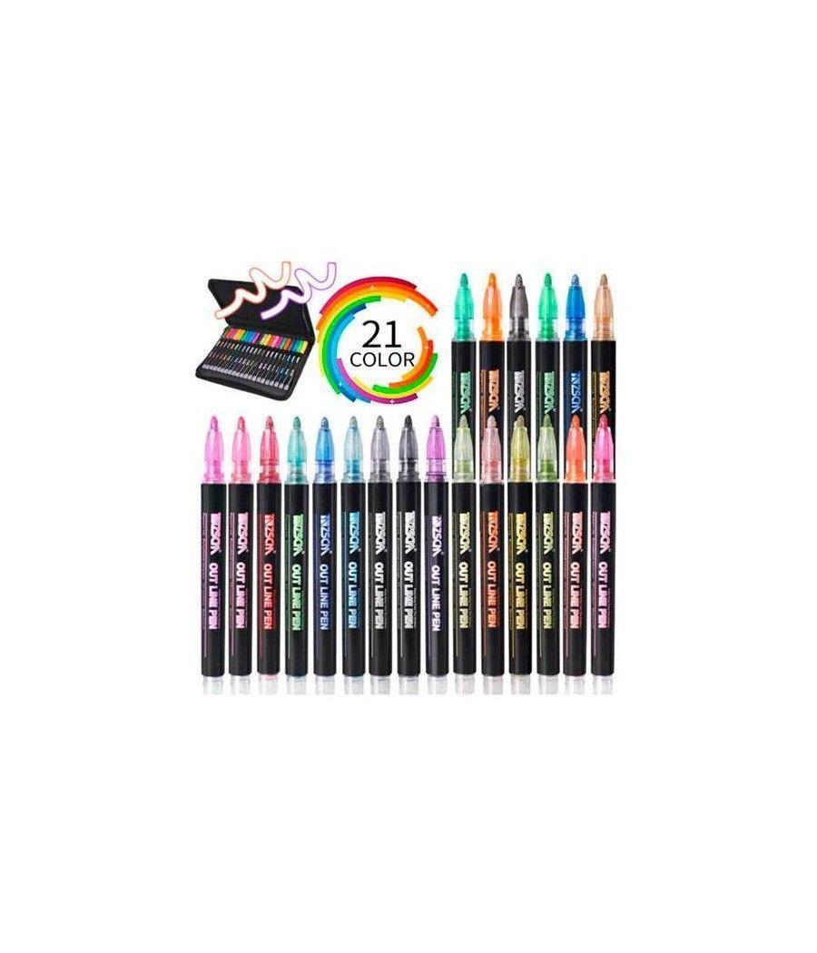 Alex bog estuche 21 rotuladores outliner doble lÍnea bicolor neon pastel - Imagen 1