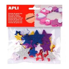 Apli formas goma eva adhesivas estrellas con purpurina metalizada colores surtidos -50u-