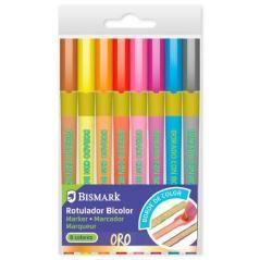 Bismark rotuladores lettering bicolor oro con borde neón-pastel c/surtidos estuche 8 ud