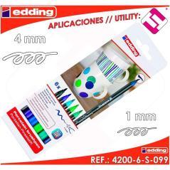 Edding rotulador para porcelana 4200 colores frÍos surtido punta de pincel estuche de 6 - Imagen 1