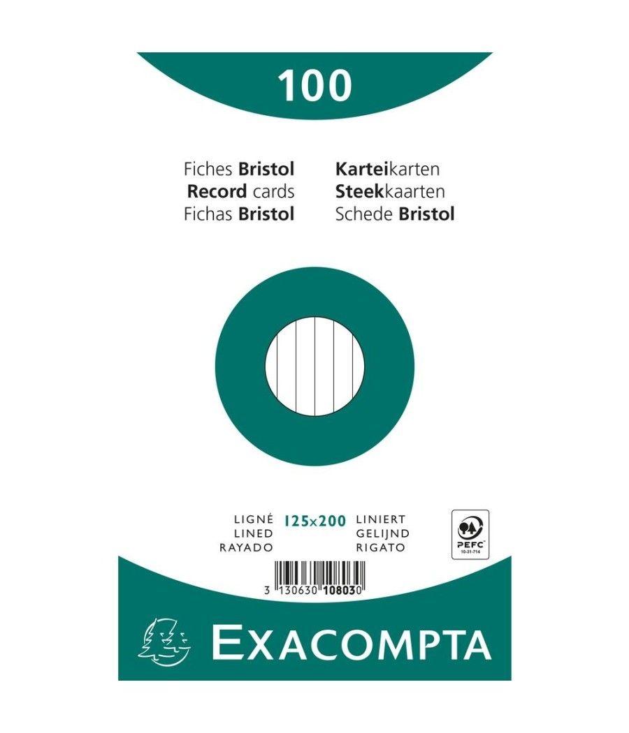 Exacompta paquete 100 fichas cartulina bristol retractil linea horizontal sin taladro 125x200mm blanco - Imagen 1