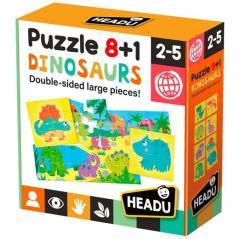 Headu puzzle 8+1 dinosaurios grandes piezas doble cara 2-5 aÑos - Imagen 1