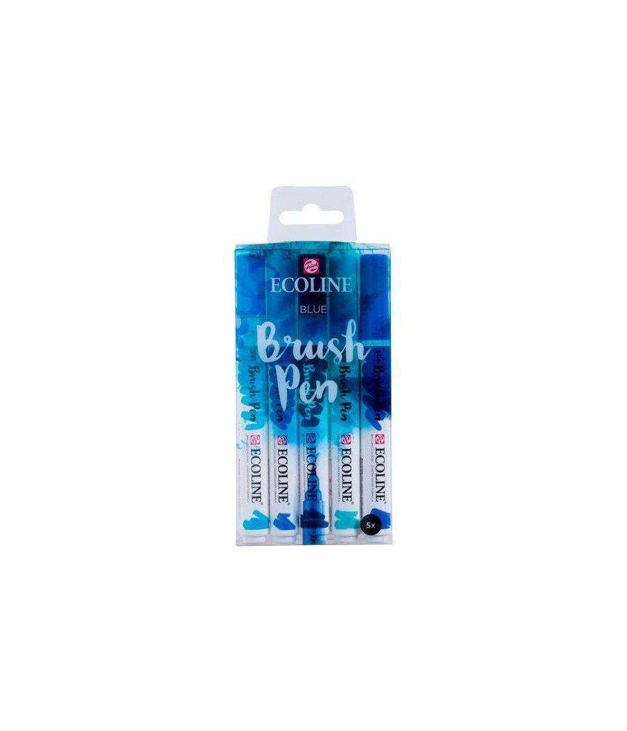 Talens ecoline estuche 5 rotuladores brush pen punta pincel azul - Imagen 1