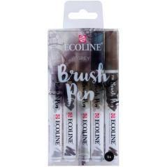 Talens ecoline estuche 5 rotuladores brush pen punta pincel gris - Imagen 1