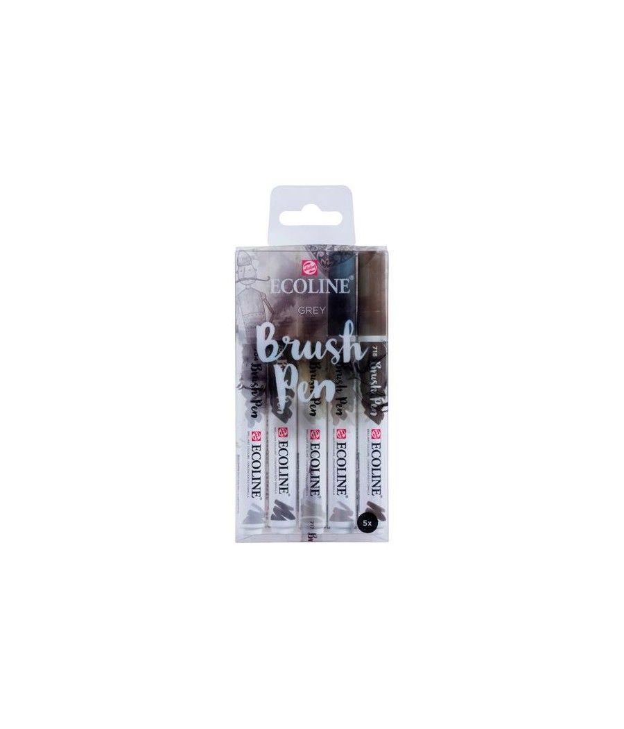 Talens ecoline estuche 5 rotuladores brush pen punta pincel gris - Imagen 1